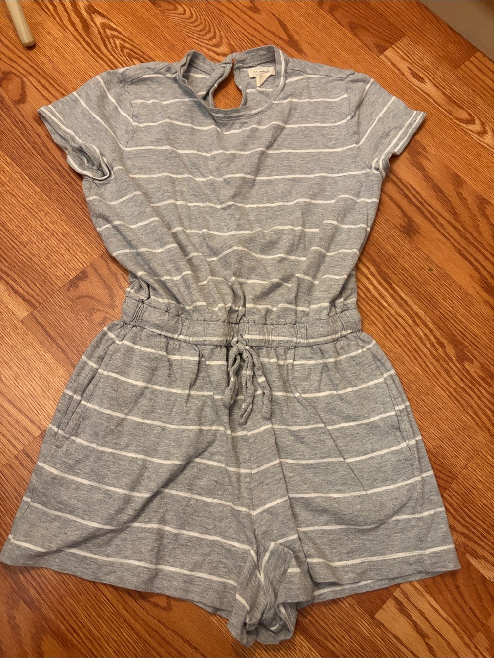 Upwest Gray Stripe One-Piece Romper - Cozy Drawstring Waist